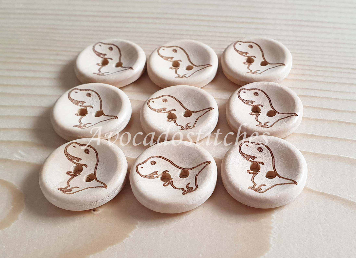 AvoDesigns T. REX / 15-20mm / Set of 6 buttons / Wooden Buttons / Unvarnished Buttons / Sewing Buttons