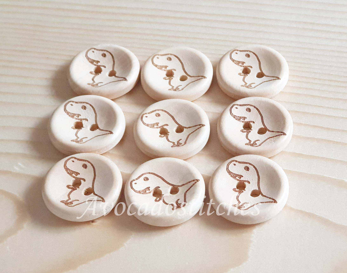 AvoDesigns T. REX / 15-20mm / Set of 6 buttons / Wooden Buttons / Unvarnished Buttons / Sewing Buttons