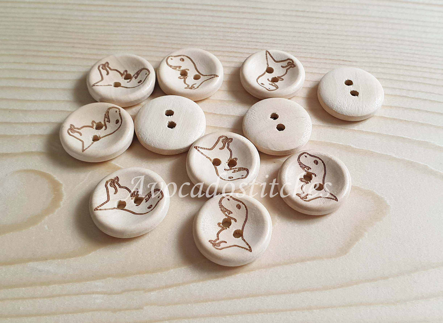 AvoDesigns T. REX / 15-20mm / Set of 6 buttons / Wooden Buttons / Unvarnished Buttons / Sewing Buttons