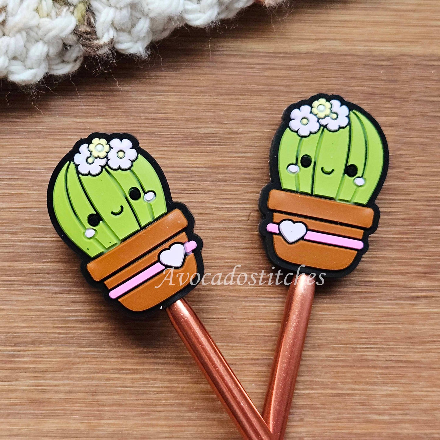 BARREL CACTUS Stitch Stoppers / 2 pieces / Knitting Needle Stoppers / Point Protection / Notions