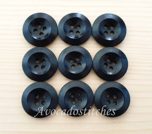 WEDGE EDGE BLACK / 12.5-25mm / Wooden Buttons / Sewing Buttons