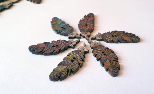 BOHO FEATHER / 40*15mm / 8 buttons / Wooden Buttons / Sewing Buttons