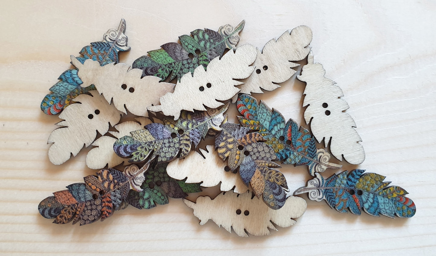 Clearance // BOHO FEATHER / 40*15mm / 8 buttons / Wooden Buttons / Sewing Buttons