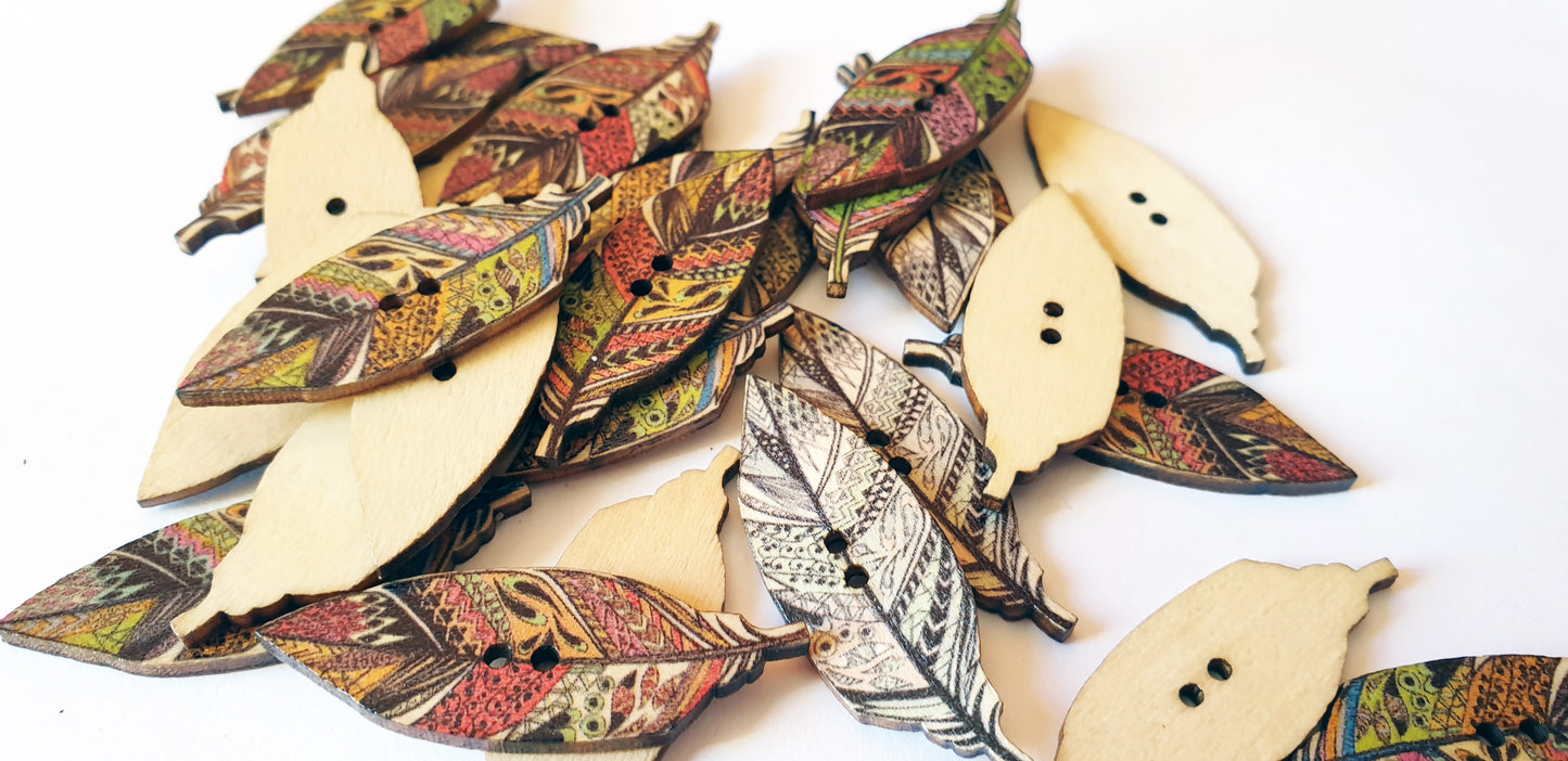 BOHO LEAF / 44*15mm / Wooden Buttons / Sewing Buttons