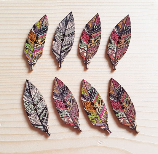BOHO LEAF / 44*15mm / 8 buttons / Wooden Buttons / Sewing Buttons