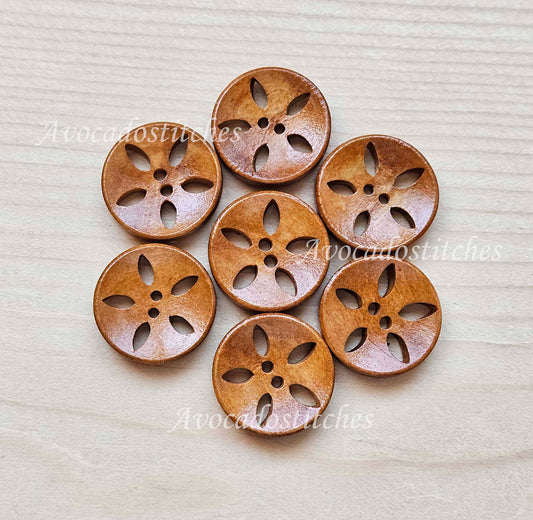 BRYONY / Light Brown 2-Hole Wooden Buttons / 20mm (Set of 6)