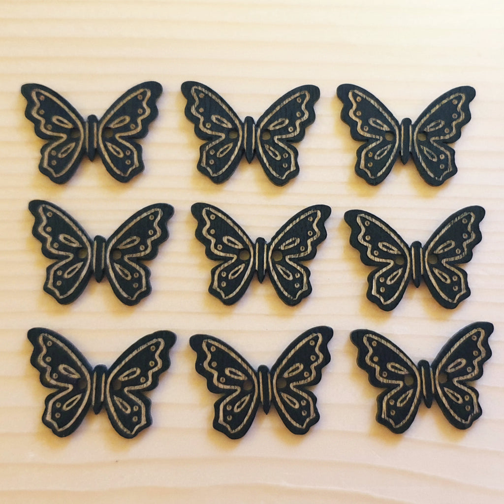 Clearance // Black Butterfly / Wooden Buttons (Set of 8)