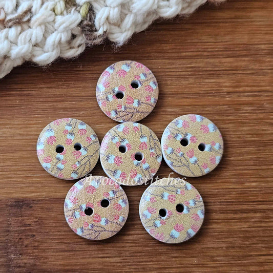 FLORAL GARDEN / 15mm - 8 buttons / Wooden Buttons / Sewing Buttons (pastel series)
