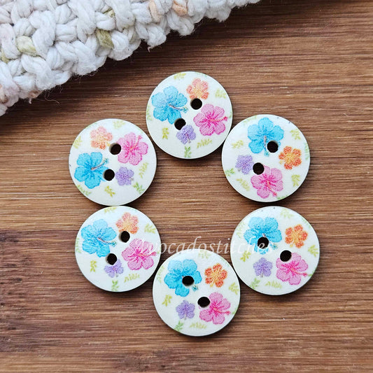 Clearance // BABY HIBISCUS / Wooden Buttons / 15mm (Set of 6)