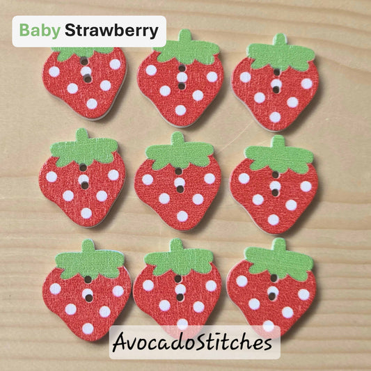 STRAWBERRY / 8 buttons / Wooden Buttons / Sewing Buttons