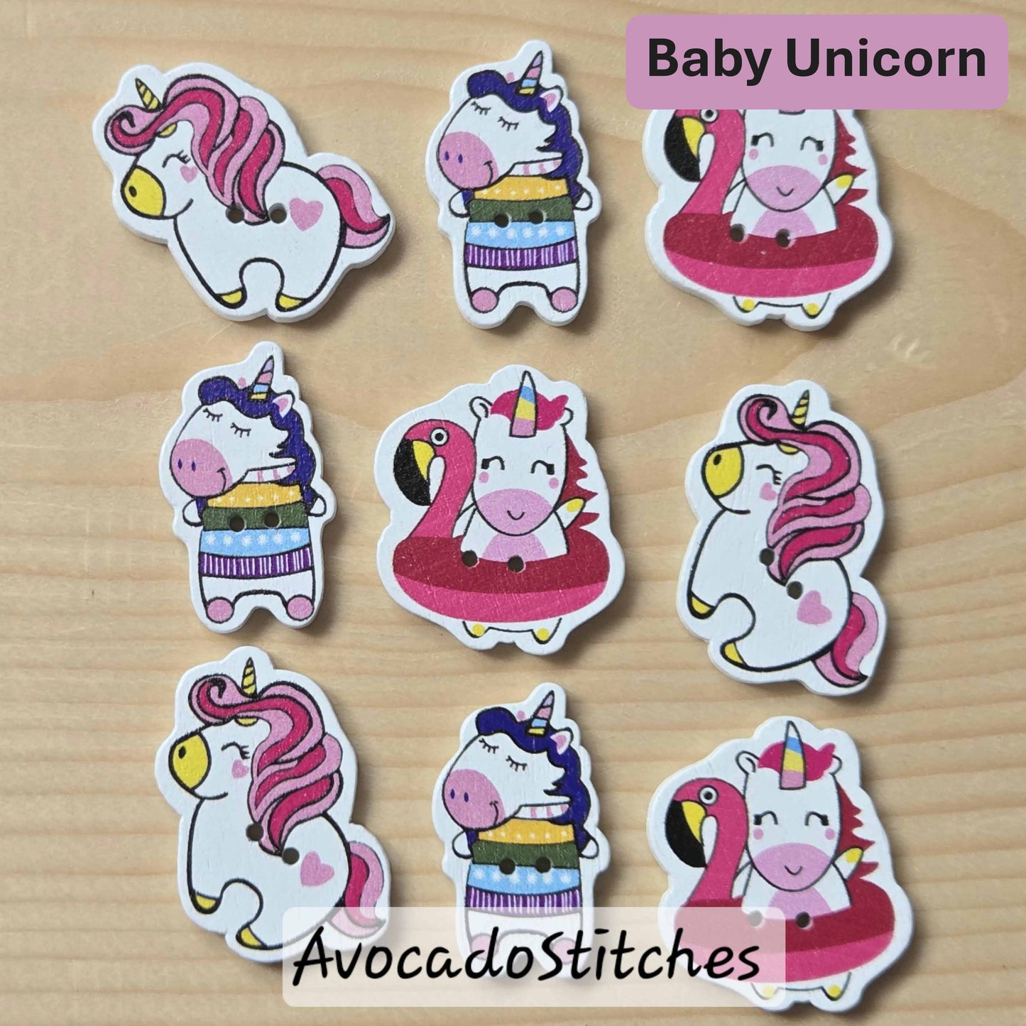 Clearance // BABY UNICORN / 8 buttons / Wooden Buttons / Sewing Buttons