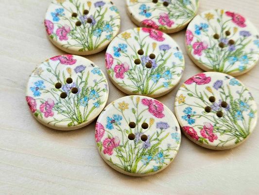 CARNATION BABYLON / 30mm / Set of 6 buttons / Wooden Buttons / Sewing Buttons