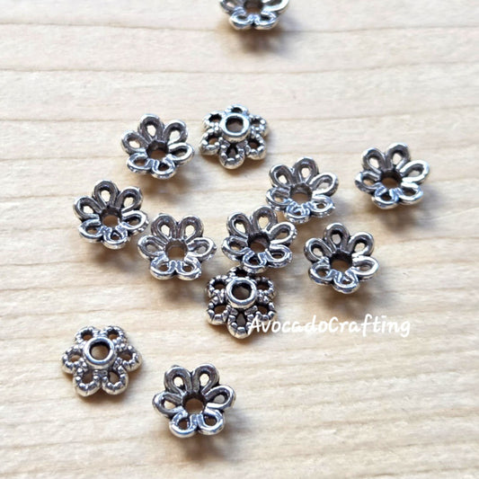 20/50 pieces // Zinc Alloy / Flower Bead Caps / 6mm / Antique Silver / Jewelry Making