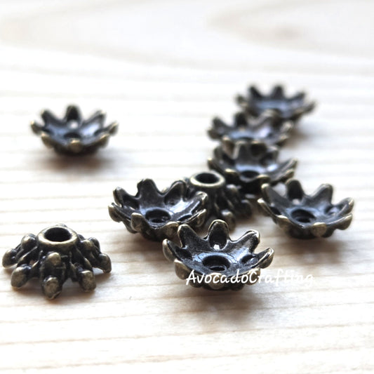 20/50 pieces // Zinc Alloy / Flower Bead Caps / 9mm / Antique Bronze / Jewelry Making