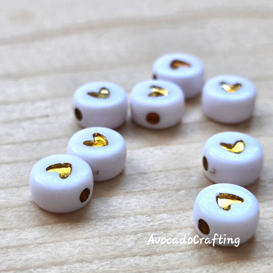 Acrylic Round Heart Beads / 100 pieces / Jewelry Making