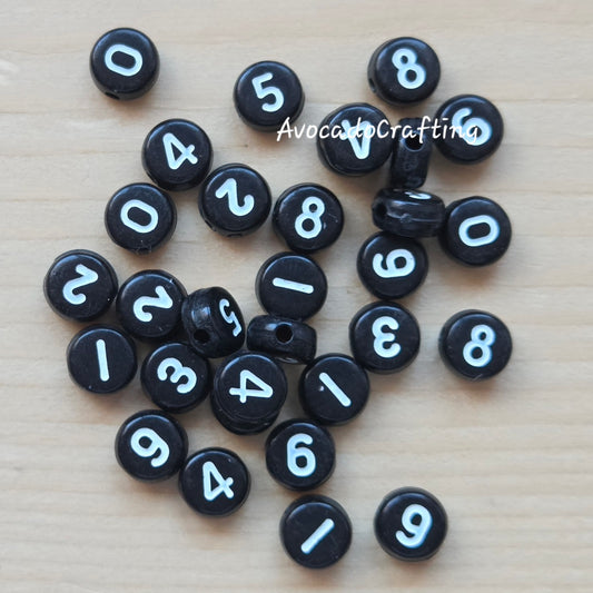 Black Acrylic Round Number Beads (#0-#9) / 100 pieces (10 sets) / Jewelry Making