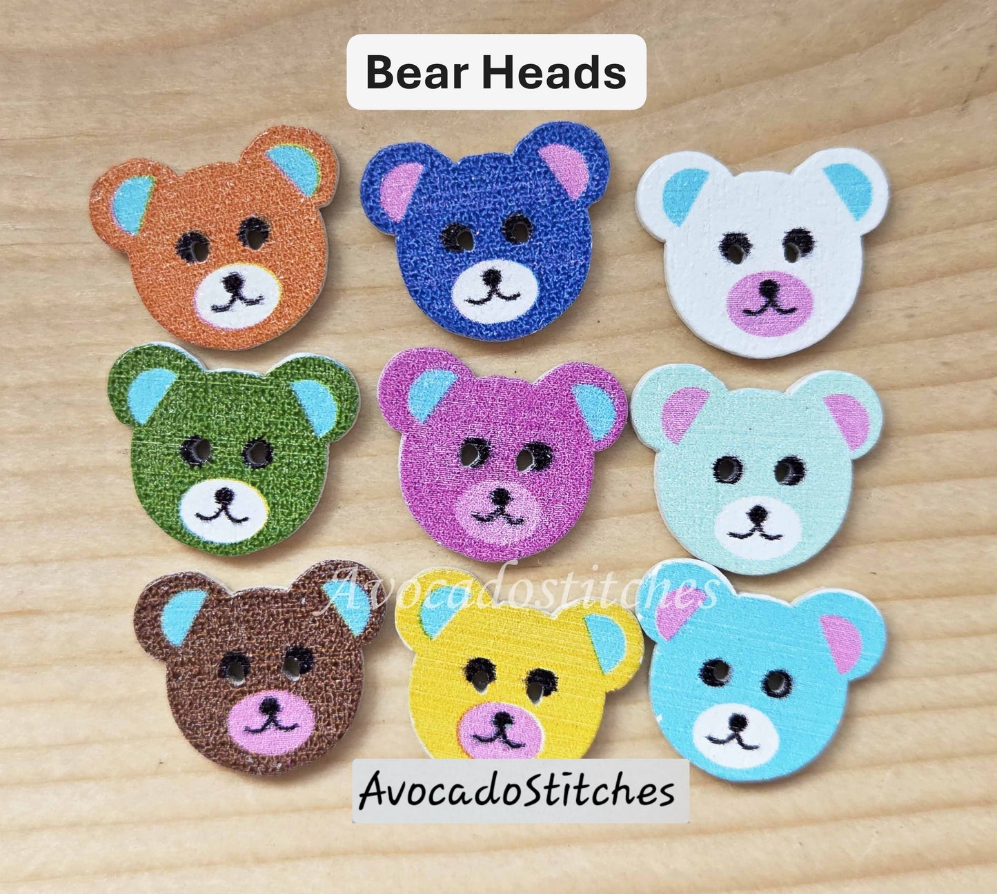 Clearance // BEAR HEADS / 8 buttons / Wooden Buttons / Sewing Buttons