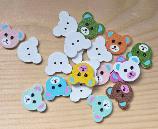 Bear Heads / Wooden Buttons (Set of 10)