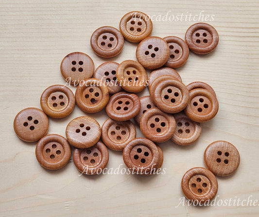 Made in Italy 4-HOLE CLASSIC BEECH WOOD / 23mm / Set of 4 buttons / Wooden Buttons / Sewing Buttons