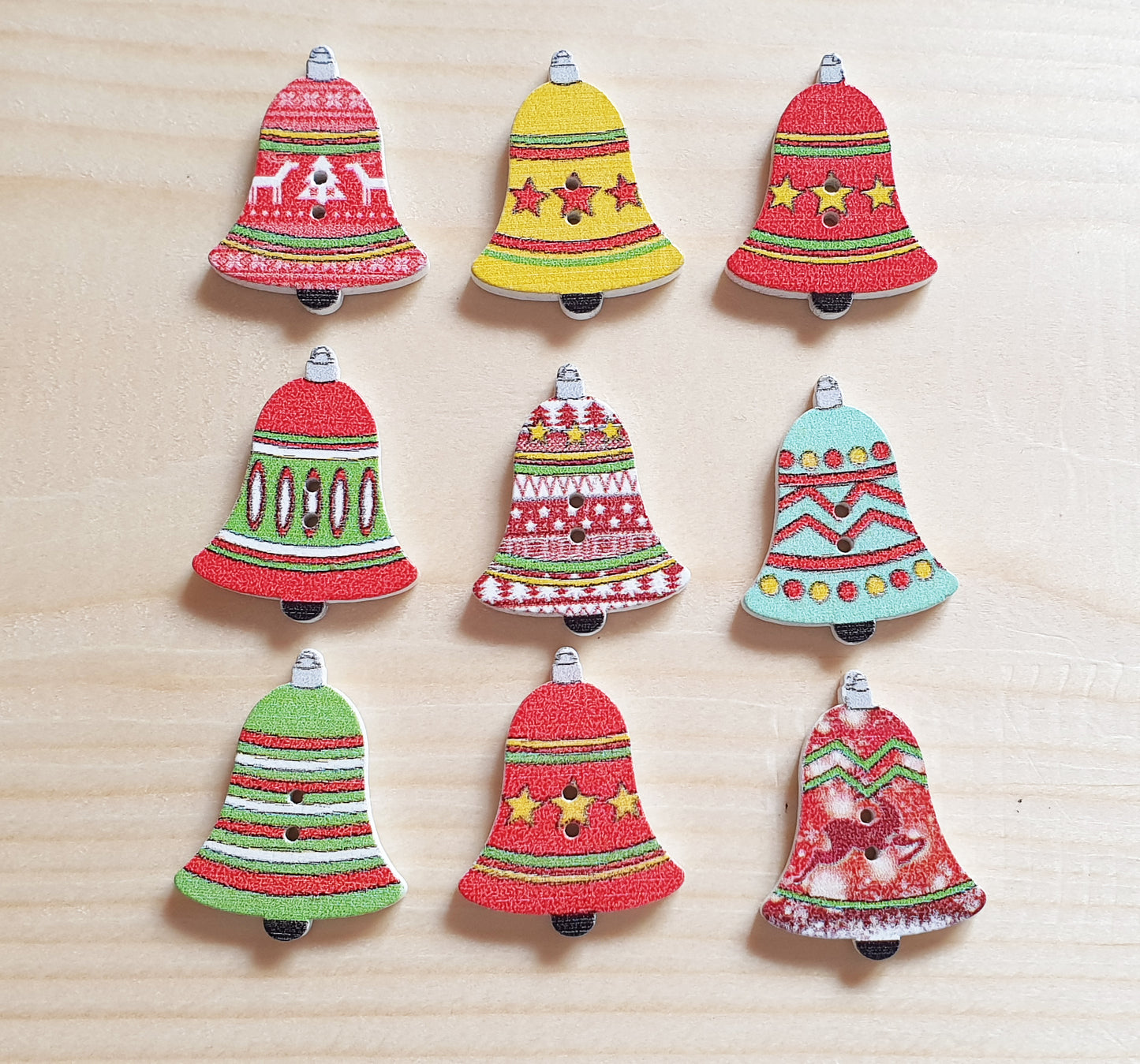 CHRISTAMS BELL / 24*20mm / 8 buttons / Wooden Buttons / Sewing Buttons