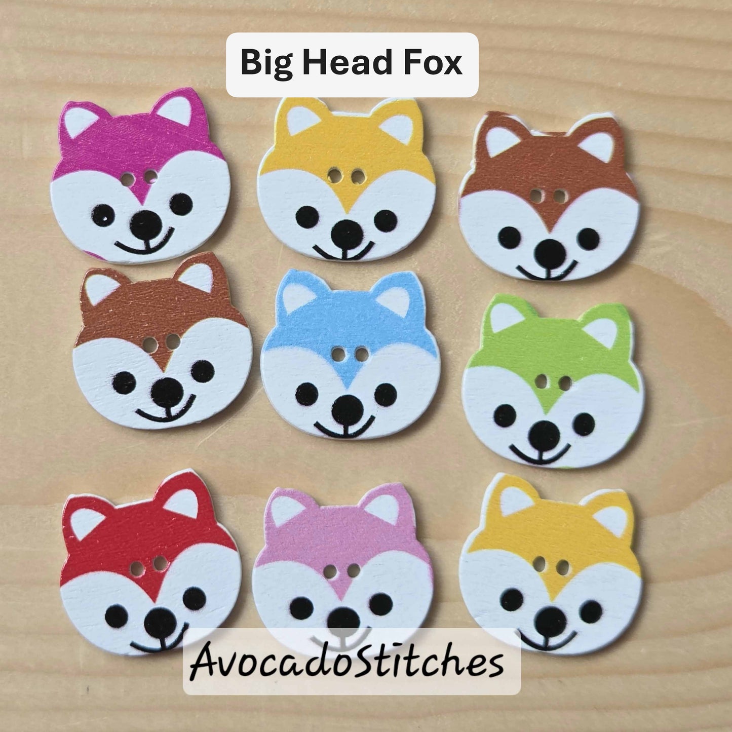 Clearance // BIG HEAD FOX / 8 buttons / Wooden Buttons / Sewing Buttons