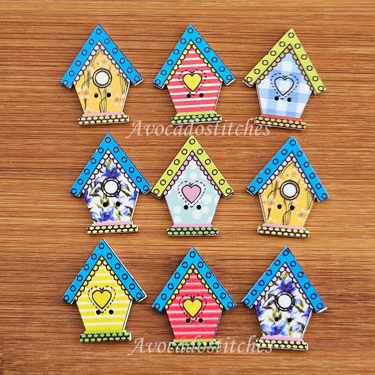 BIRD HOUSE / 23*27mm / Wooden Buttons / Sewing Buttons