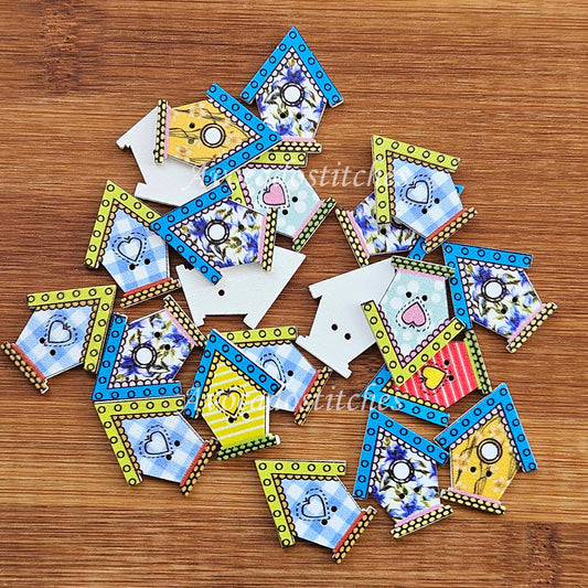 BIRD HOUSE / 23*27mm / 8 buttons / Wooden Buttons / Sewing Buttons