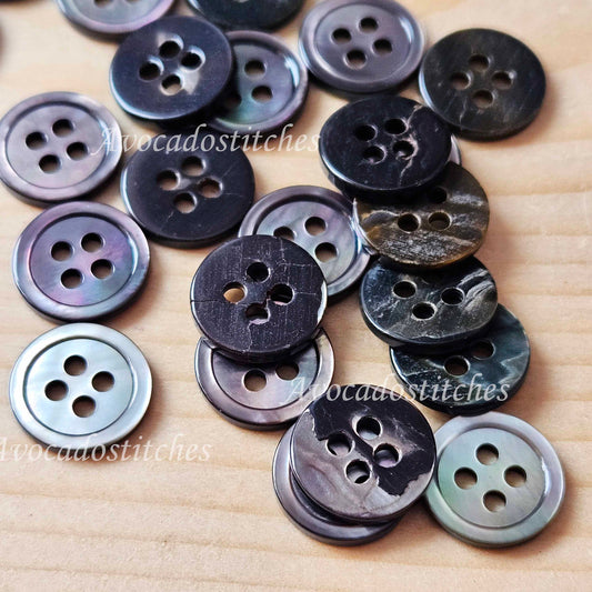 BLACK MOP Seashell Buttons / 11.5mm - 6 buttons / Natural Seashell Buttons / Sewing Buttons