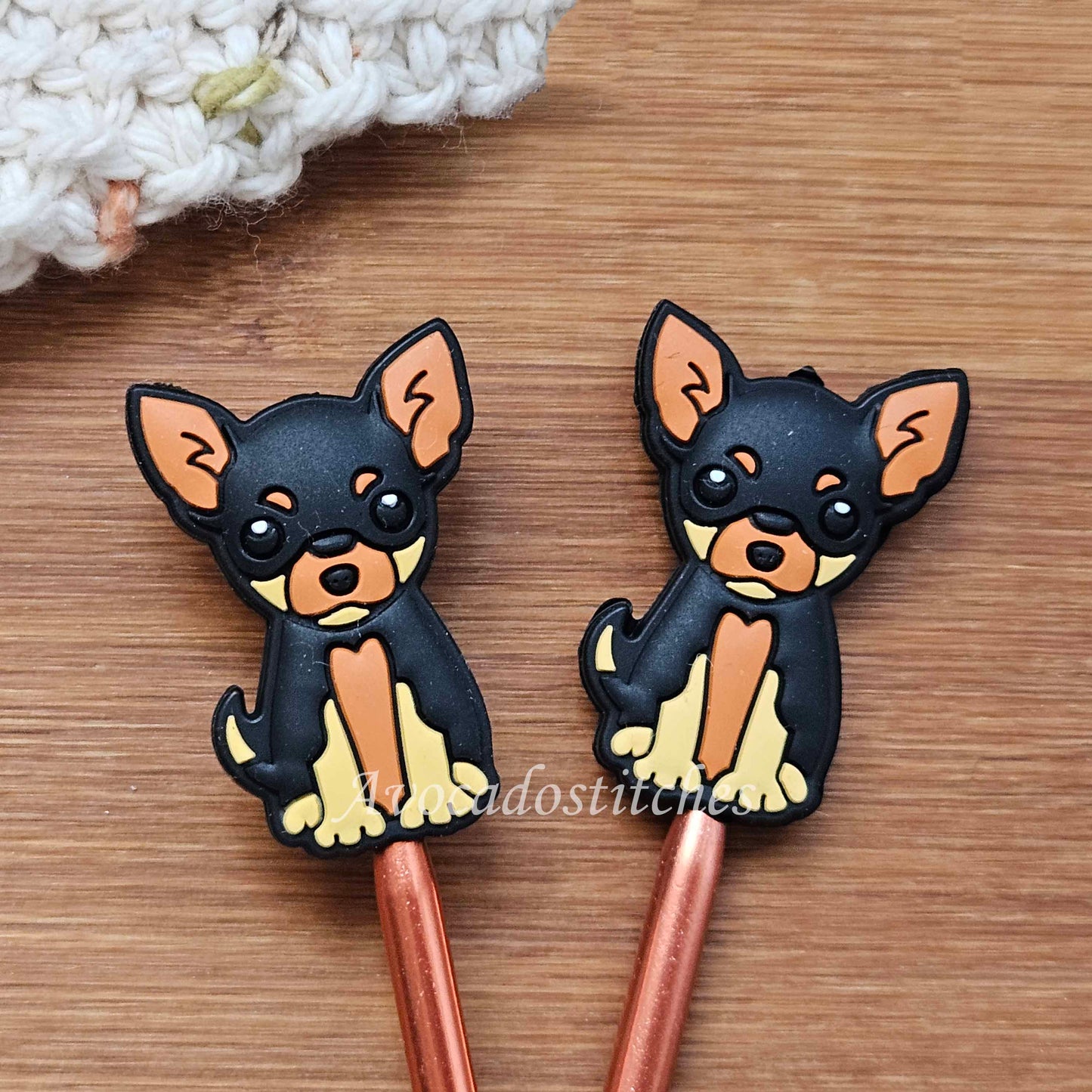 BLACK PUPPY STITCH STOPPERS / 2 pieces / Knitting Needle Stoppers / Point Protection / Notions