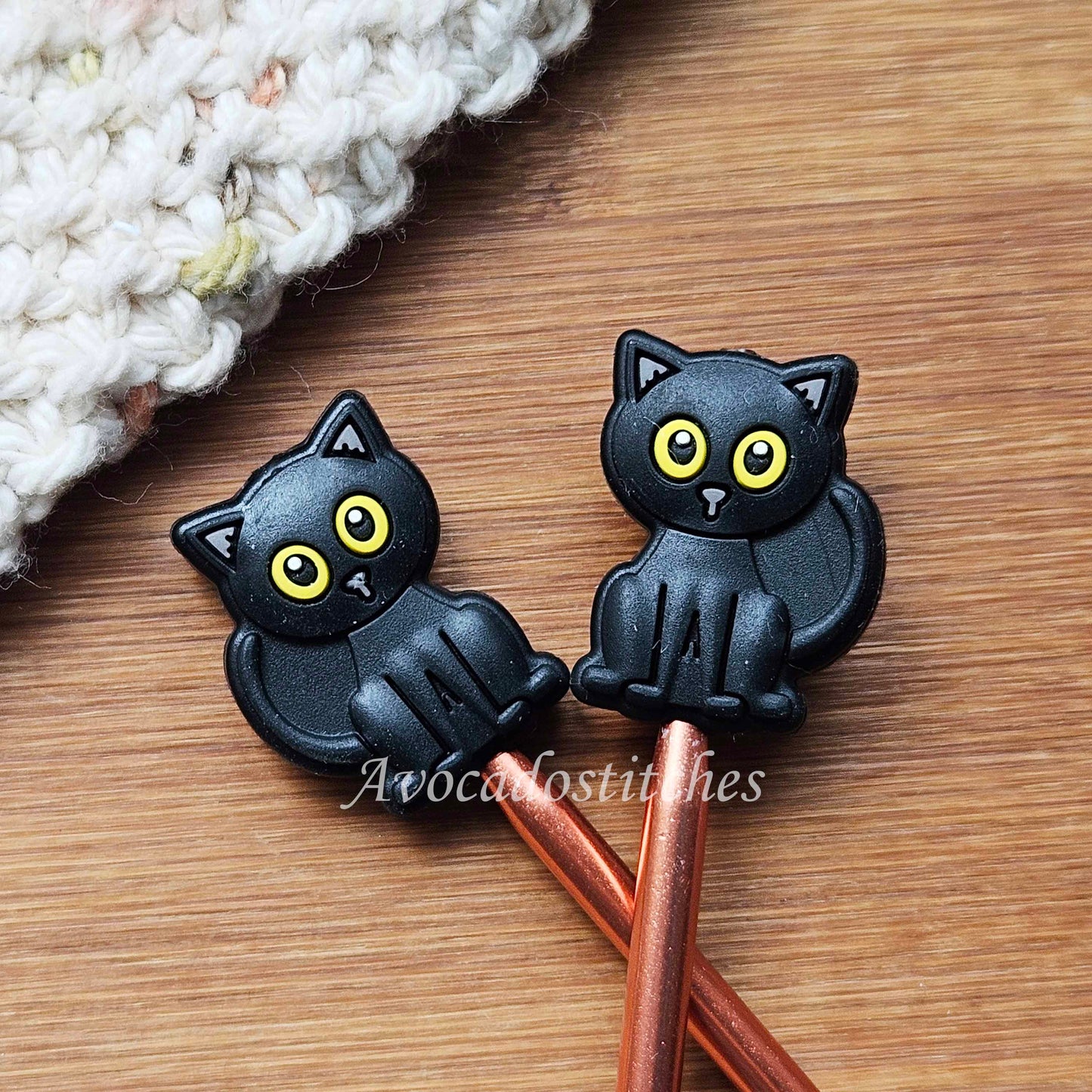 BLACK CAT Stitch Stoppers / 2 pieces / Knitting Needle Stoppers / Point Protection / Notions