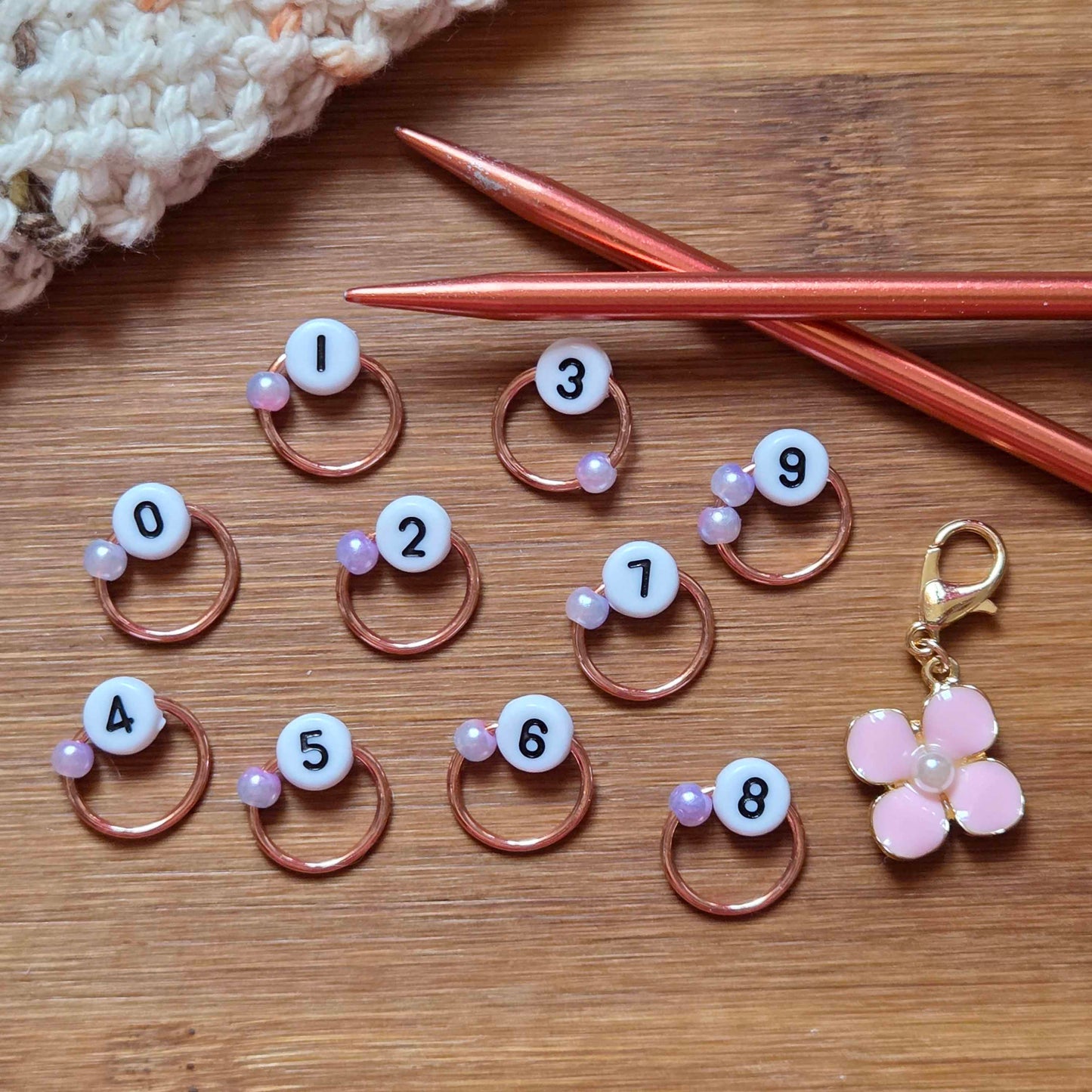 BLOOMING BLUSH Progress Keepers / Numbered Stitch Markers Set / Row Counter / Knitting Stitch Markers / Notions
