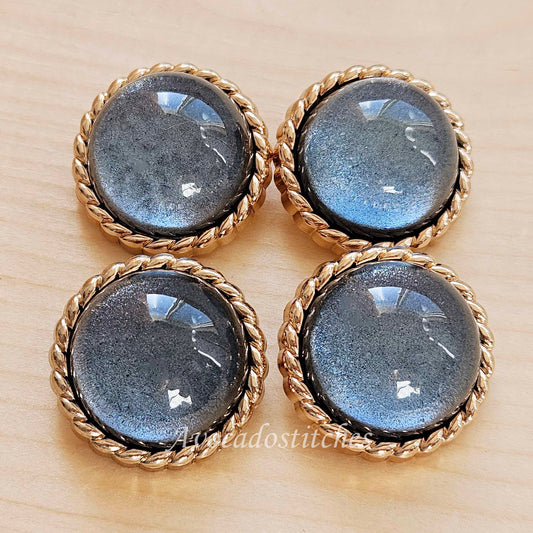 BLUE BELLE / Metal Shank Buttons with ABS plastic centerpiece / 25mm / Set of 4 buttons / Sewing Buttons
