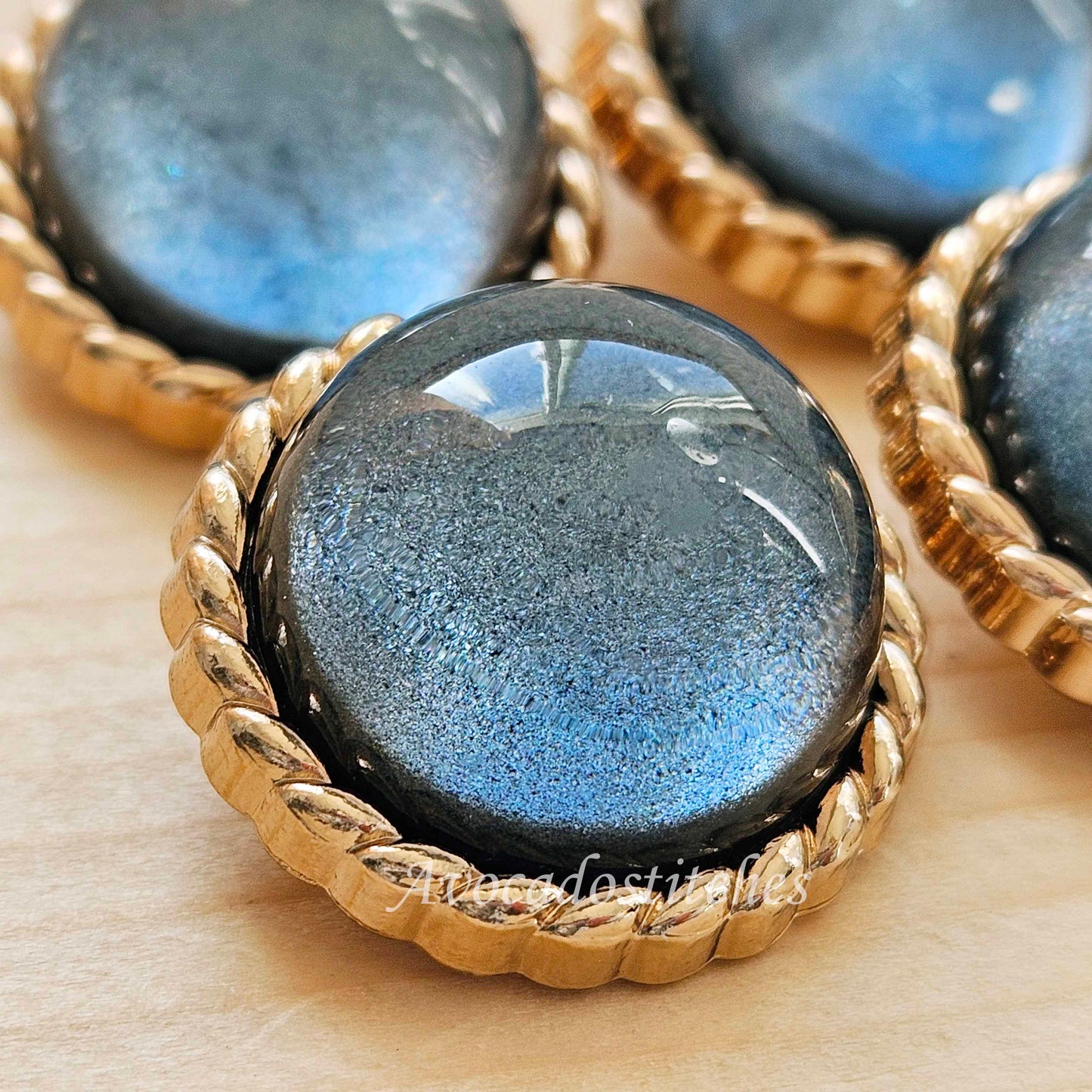 BLUE BELLE / Metal Shank Buttons with ABS plastic centerpiece / 25mm / Set of 4 buttons / Sewing Buttons