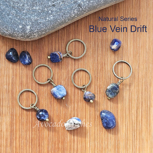 BLUE VEIN DRIFT (Natural Stones) - 5 pieces / Knitting Crochet Stitch Markers / Notions