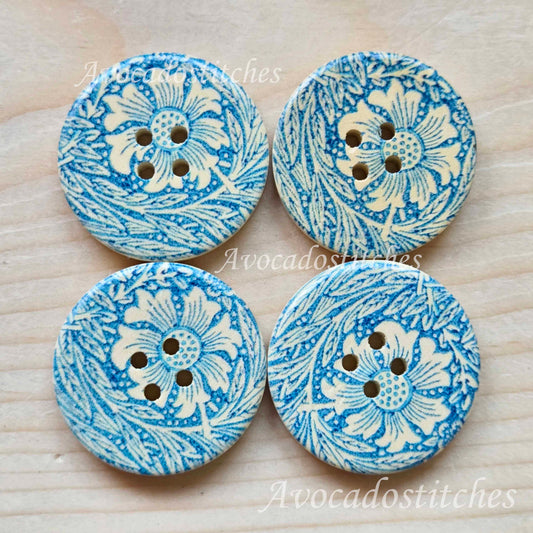 BLUE WHISPER / Wooden Buttons / 30mm (Set of 6)