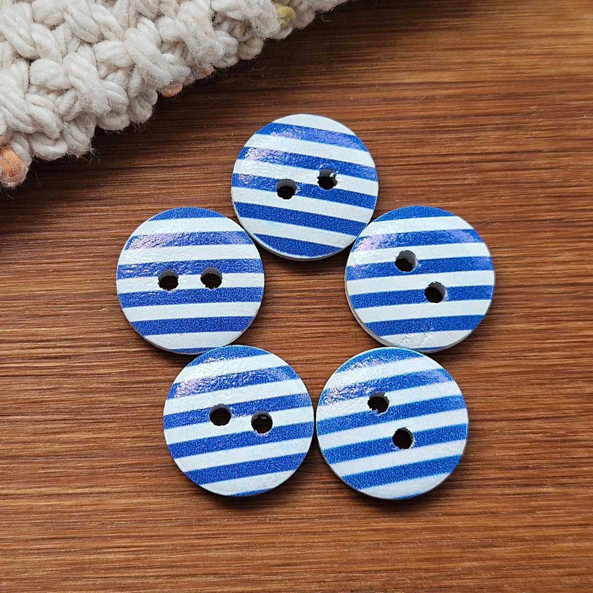 Clearance // BLUE WHITE STRIPES / Wooden Buttons / 15mm (Set of 8)