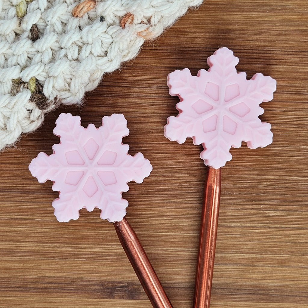 Clearance // BLUSH FLAKE STITCH STOPPERS / Set of 2 / Knitting Needle Toppers / Notions