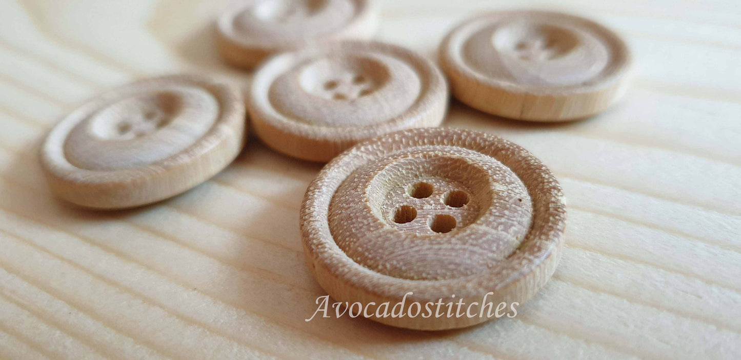 BOXWOOD DOUBLE EDGE UNVARNISHED / 22mm 26mm / 6 buttons / Wooden Buttons / Sewing Buttons