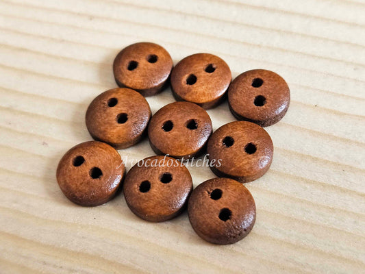 Clearance // BREAD Coffee Brown Wooden Buttons / 9-20mm Natural Wood Sewing Buttons (Set of 8)