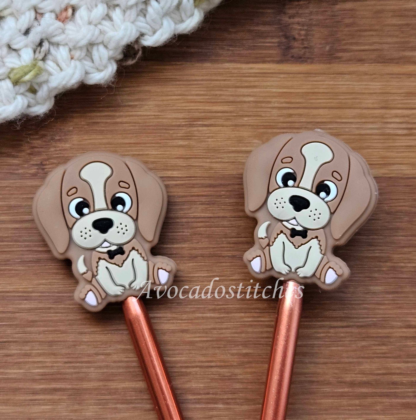 BROWN BABY PUPPY Stitch Stoppers / 2 pcs / Knitting Needle Stoppers / Point Protection / Notions