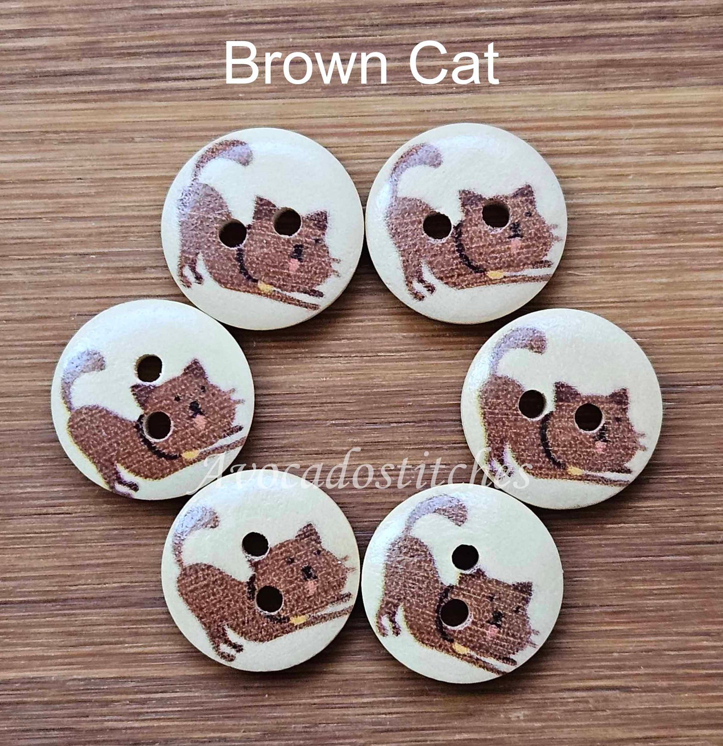 PLAYFUL CATS / 15mm - 6 buttons / Wooden Buttons / Sewing Buttons
