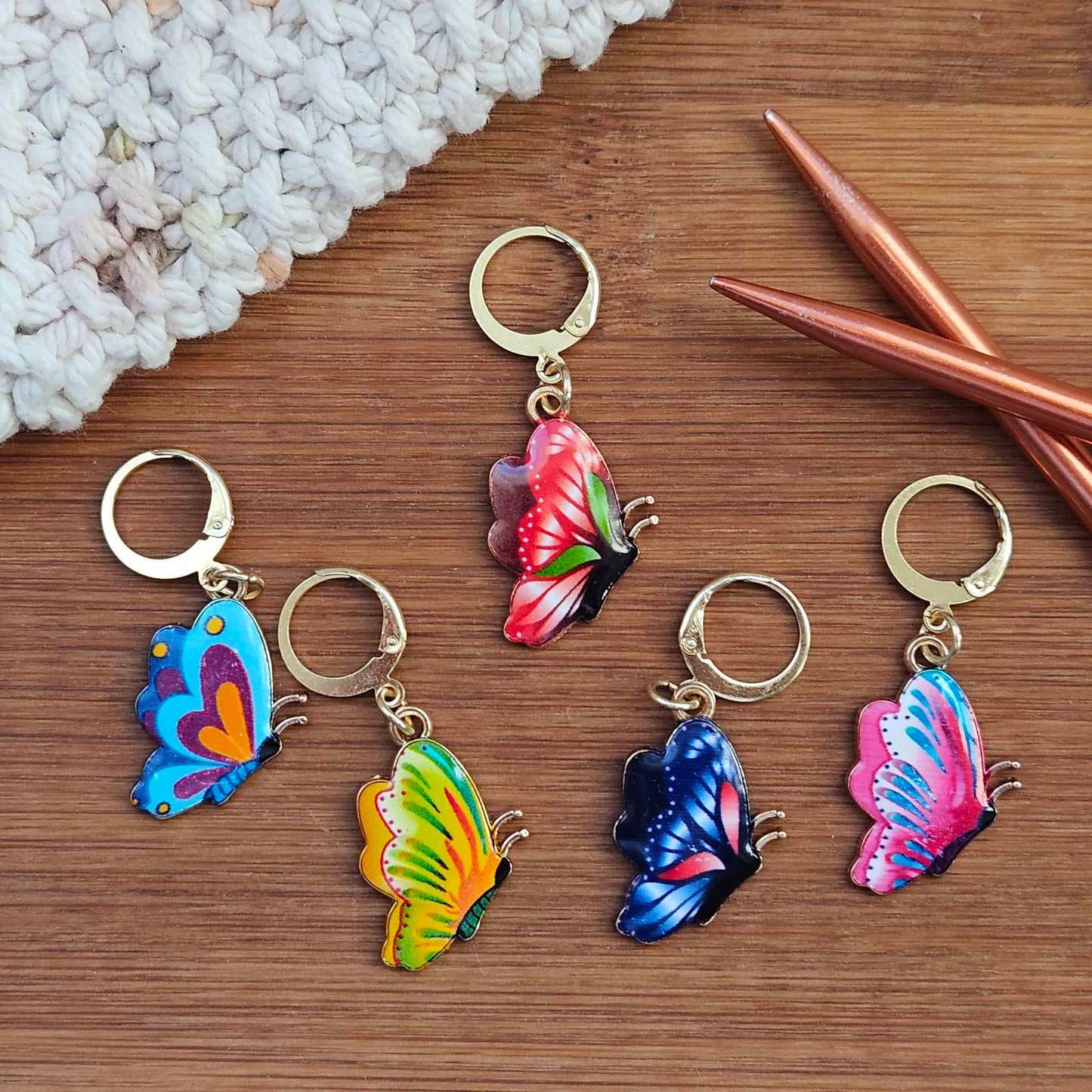BUTTERFLIES - 5 pieces / Knitting Crochet Stitch Markers / Notions
