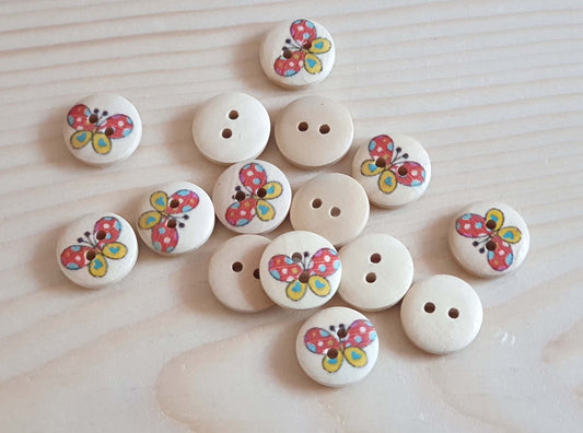 BUTTERFLY / 15mm -8 buttons / Wooden Buttons / Sewing Buttons