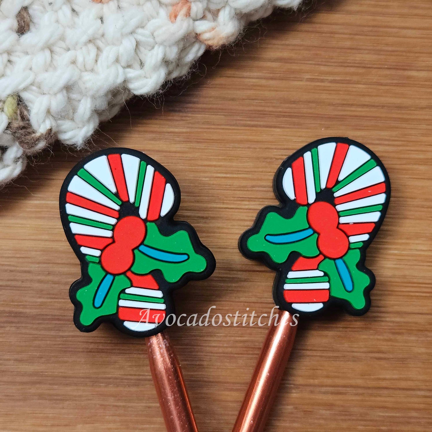 CANDY CANE Stitch Stoppers / 2 pieces / Knitting Needle Stoppers / Point Protection / Notions