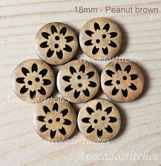 CARNATION / 18mm 25mm - 6 buttons / Wooden Filigree Buttons / Sewing Buttons (convex)