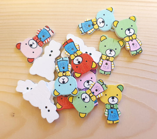 Cartoon Bears / Wooden Buttons (Set of 10)