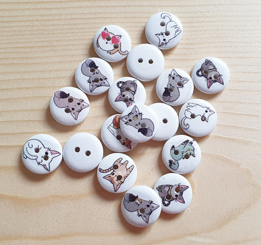 CAT / 15mm - 8 buttons / Wooden Buttons / Sewing Buttons
