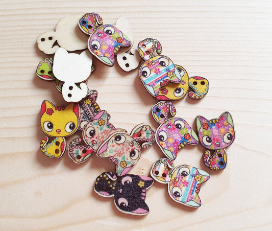 CAT ART / Wooden Buttons (Set of 10)
