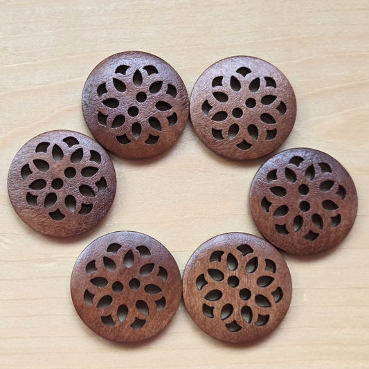 CHERRY BLOSSOM / Coffee Brown 2-Hole Wooden Buttons / 25mm (Set of 6)