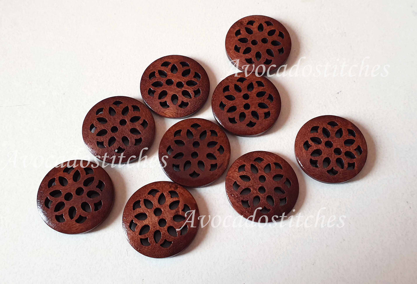CHERRY BLOSSOM COFFEE BROWN / 25mm / Wooden Filigree Buttons / Sewing Buttons